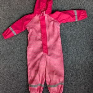 Reima Finland Kids Neon Pink Striped Rain/Snowsuit 2T (92)